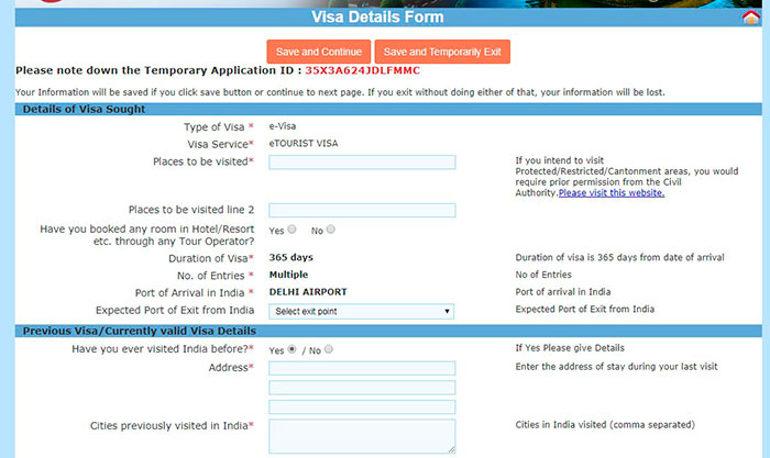 Formulario Visa India